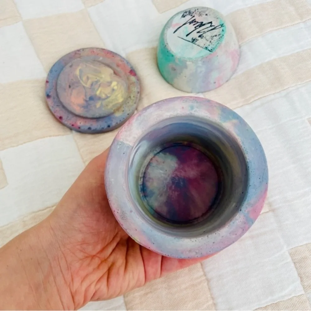 HANDMADE Marbled‎ Concrete Jewelry Jar & Small Bowl
